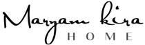 Logo of Maryam Kira Home with a black script font on a white background