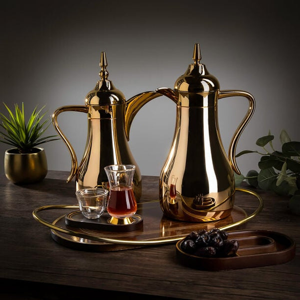 2-Piece Gold Stainless Steel Vacuum Flask Set – 700 ml & 1 L