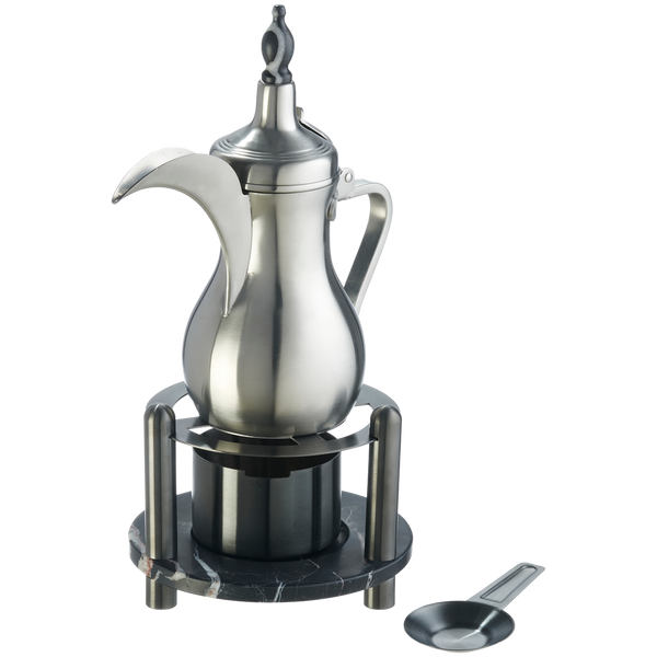 Royal Dallah Coffee Pot with Stand – Gold & Silver (1L)