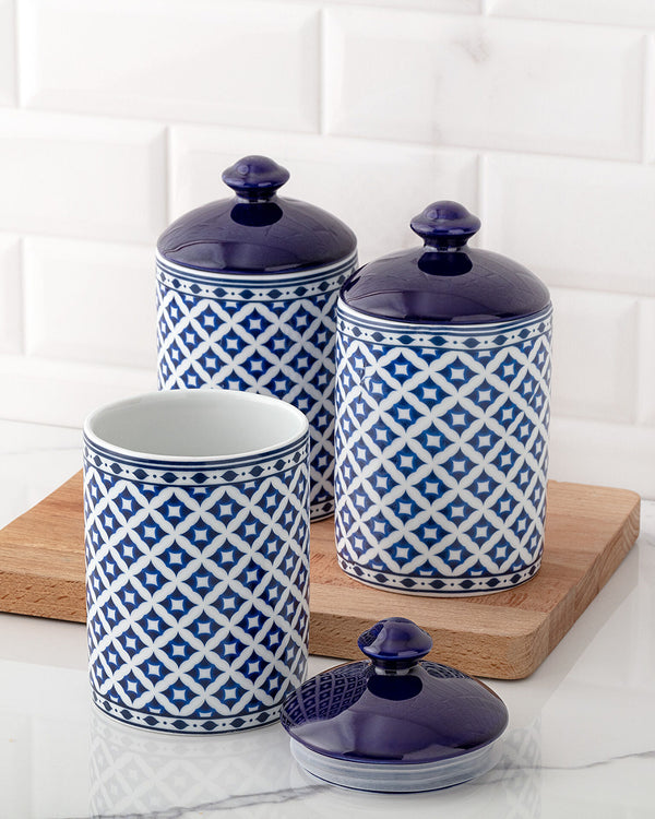 Blue & White Porcelain Spice Jar Set – 3 Pieces