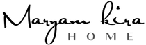 Logo of Maryam Kira Home with a black script font on a white background