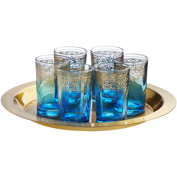 Moroccan Royal Tea Cup Set with Golden Tray – 6 Persons