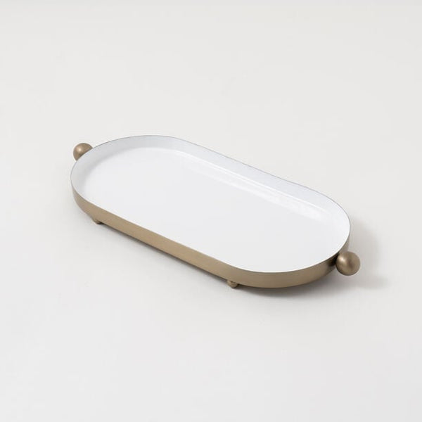 Steel Serving Tray White & Gold