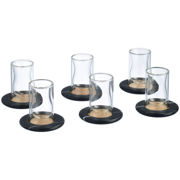 Elegant Glass Tea Set with Marble Plates – 12 Pieces for 6 Persons